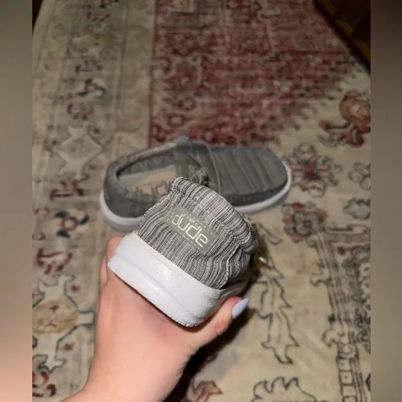 Kids Hey Dude Wally Youth Linen Gray Stone White Shoe Sz Y3-L4 Like New - Picture 3 of 10